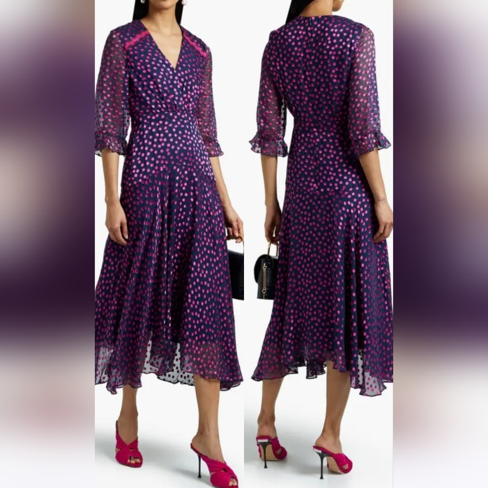 Saloni Edith Polka-Dot Flocked silk-blend chiffon midi dress - Picture 8 of 10